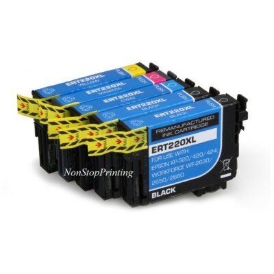 5x Hi-Yield 2BK+C/M/Y Ink For Epson 220 220XL XP320 420 424 WF2630 WF2650 WF2660