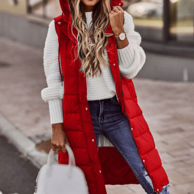 Jacke Lange Outdoor Weste Lange Weste Mit Prägemuster Und Kapuze Olive