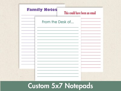 Personalized 5x7 Lined Notepad - Font and Color Options
