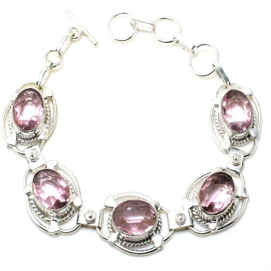 VALENTINO Bracciale gioielli in argento sterling 925 fatto a mano con pietre preziose kunzite rosa misura 7 8"