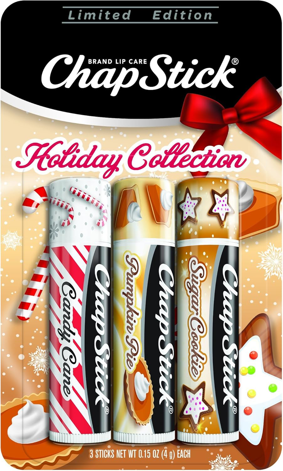 ChapStick Holiday Lip Balm 3-Pack Candy Cane Pumpkin Pie Sugar Cookie