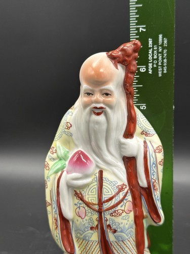 VTG Chinese Porcelain God of Longevity Figurine Shoulao Immortal Statue Shouting - Picture 13 of 13