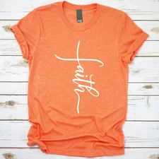 Faith Cross Orange T-Shirt (Bella+Canvas)(Size Medium) (NEW)