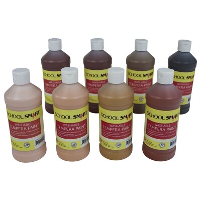 School Smart Washable Tempera Paint Set, Assorted Multiculutral Colors, Pint ...
