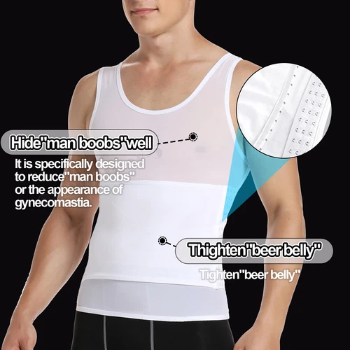 GILET DA UOMO BODY SHAPER SLIMMING PANCIA PETTO COMPRESSIONE T-SHIRT TANK TOP CINTURA - Foto 7 di 36