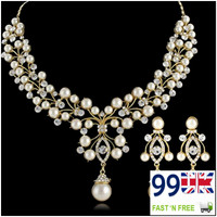 Cute Bridal Necklace Earring Set - Austrian Crystal Simulated Pearl Jewelry Set Cute Bridal Necklace Earring Set - Austrian Crystal Simulated Pearl Jewelry Set