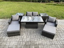 Fimous Rattan Outdoor Furniture Adjustable Rising Lifting Dining Table Sofa Set
