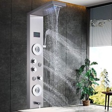 Stainless Steel Shower Panel Tower LED Rainfall Massage System Shower Faucet Set