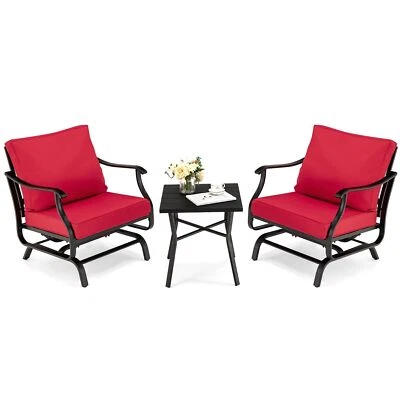 COSTWAY 3PCS Rocking Chair & Table Set Garden Patio Bistro Set Glider Rocker W/ Cushion