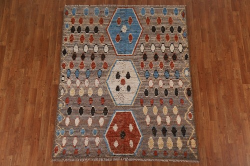 Tribal Geometric Moroccan Berber Oriental Area Rug Hand-knotted Wool Carpet 5x6 - Picture 2 of 12