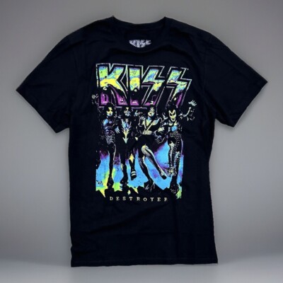 NEW KISS Hard Rock Band Destroyer Album Cover Neon Artwork Mens Black T-Shirt XL