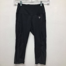 Gymshark Womens Leggings Running Crops Black Mid Rise Sheer Mesh Leg Panel XS