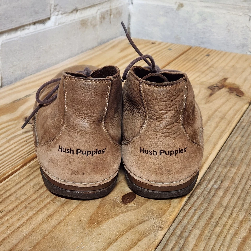 Hush Puppies Tan Leather Ankle Boots Men's Size 10.5 Lace Up Comfort Shoes - Image 4 of 4