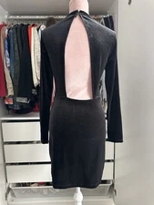 H&M Divided Velvet Little Black Dress Open Back Long Sleeve Mini Party Club 10