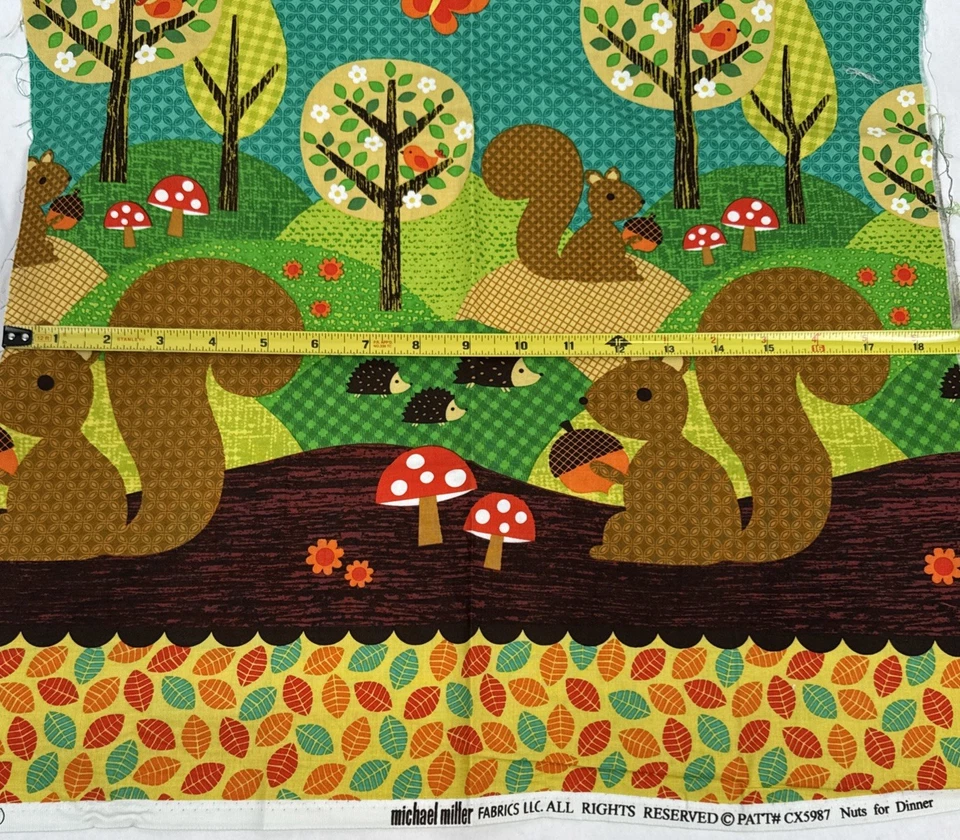 Michael Miller Forest Animals Fabric Nuts for Dinner Panel  19" x 44" Squirrel - Image 4 of 4