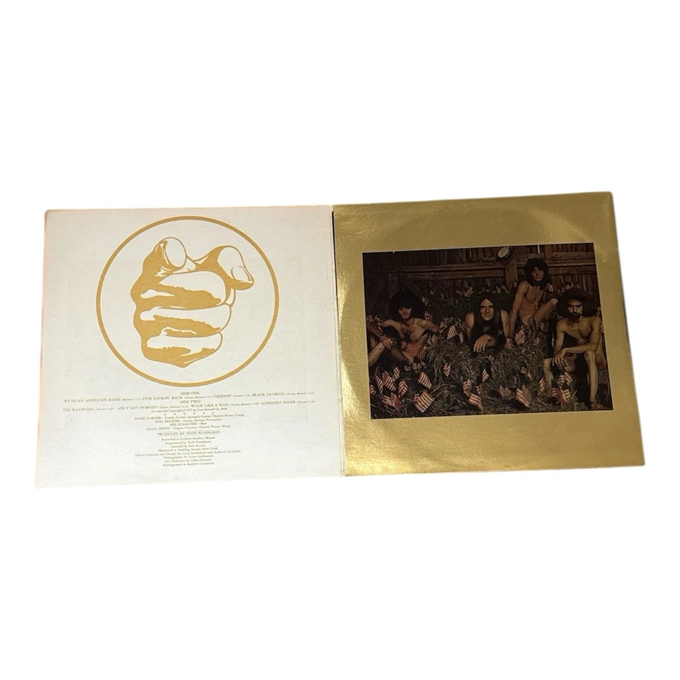 Grand Funk Railroad We’re An American Band 1973 Gold Foil Gatefold LP VG Vinyl Foto 3 de 4