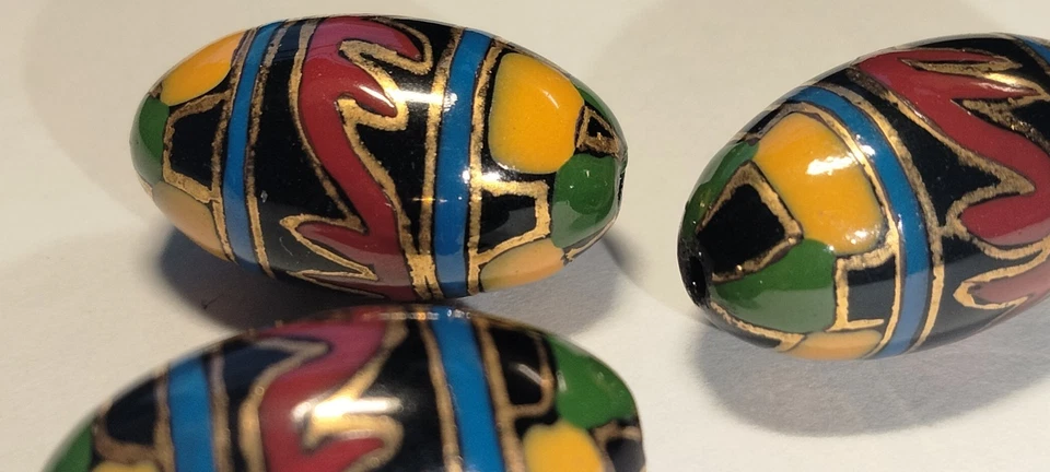 老式日本 CLOISONNE 大号 20 毫米多色艺术装饰珠 - 稀有 - 1 件 — 第 3/4 张图片