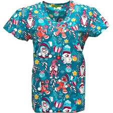 Womens V-Neck Ultra Soft Microfiber Halloween Christmas Holiday Medical Scrub