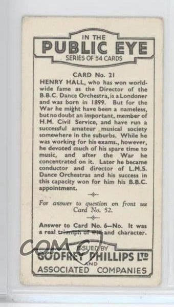 1935 Godfrey Phillips In The Public Eye Tobacco Henry Hall #21 - Image 2 of 2