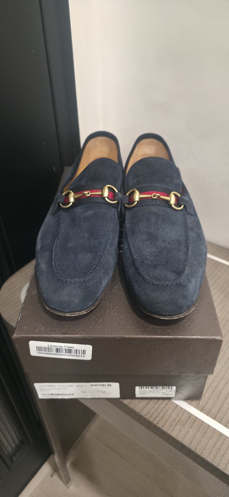 Gucci Web Gold Horsebit Blue Suede Leather Loafers  Size 10