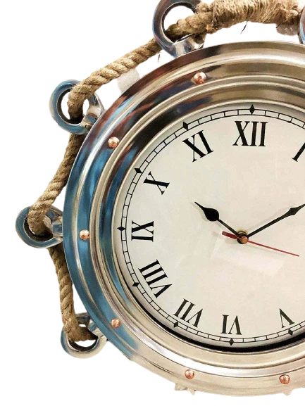 Porthole Clock with Rope Accent - Maritime-Themed Wall Decor - Image 4 of 4