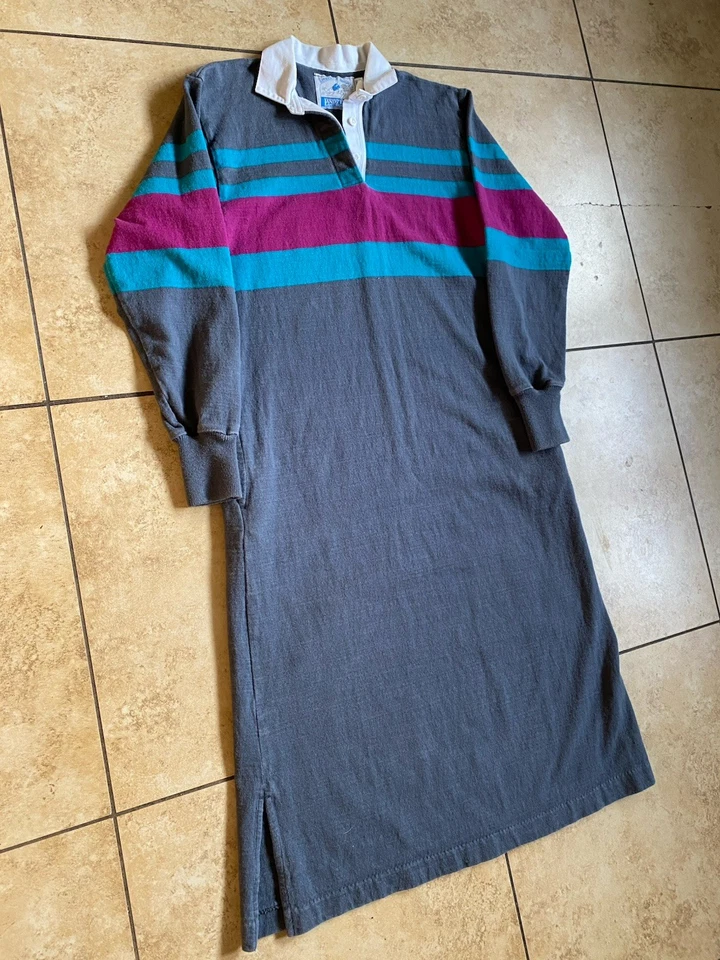 Vintage 80s Lands End Multicolor Women’s Large Heavy Cotton Rugby Dress Preppy - Image 3 of 4