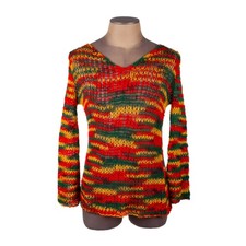 THE ELDER STATESMAN MULTICOLOR OPEN WEAVE CASHMERE SWEATER size S