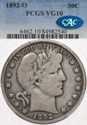 1892-O 50C PCGS VG10 CAC Barber Silver Half Dollar New Orleans FREE Shipping