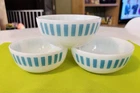 Set of 3 Vintage Hazel Atlas Turquoise Blue Candy Stripe Cereal Berry Bowls