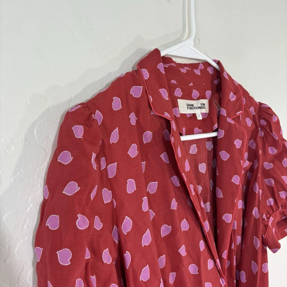 Mameluco Diane Von Furstenberg Talla 2 Candra Wrap Manga Corta Rojo Rosa Lunares Foto 2 de 4