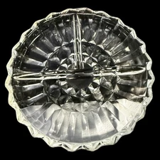 Vintage Indiana Glass Lotus Blossom Clear 3-part Divided Relish Dish