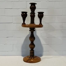 TALL Ornate Turned Wood Candlestick Candelabra Victorian Baroque 4 Arm 15” VTG