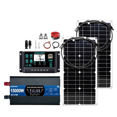 15000W Solar System Kit 100A Controller DC12V AC 110V 220V 2pcs Flexible Panel