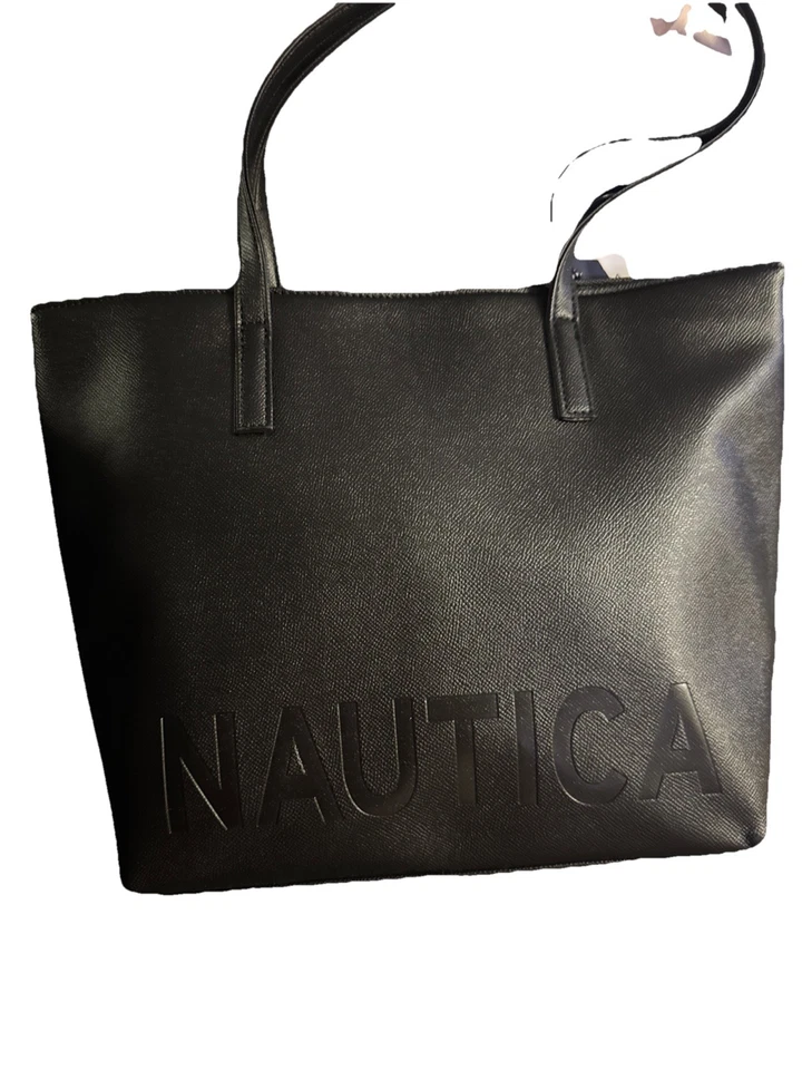 NAUTICA Black Tote Bag Embossed Logo Lt. Weight 13"x10.5"x4.5 at Bottom NWT - Image 2 of 4