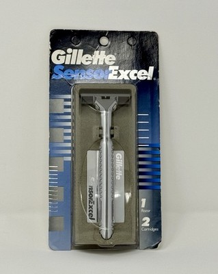 Original Gillette Sensor Excel Razor Metal Handle Shaver +2 Cartridges USA 1993