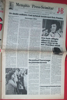 ELVIS PRESLEY - ''FAKSIMILE'' AUS DER ZEITUNG ''MEMPHIS PRESS-SCIMITAR'' AUF FRANZÖSISCH