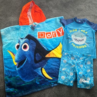 Find Nemo Dory Alter 3-4 Schwimmponcho Kapuze Handtuch Ausschlag Weste Top Badehose Shorts