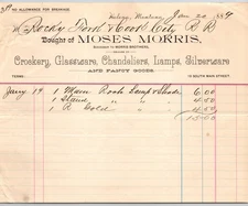 Moses Morris Crockery Chandeliers Helena, MT 1889 Billhead Receipt