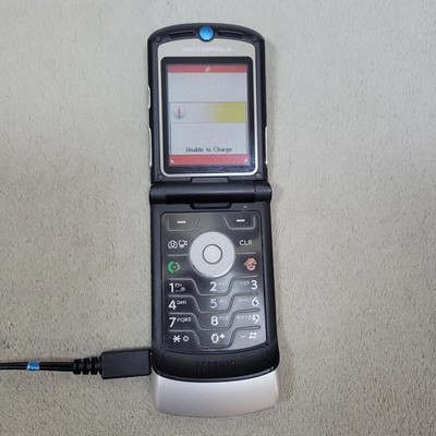 Motorola RAZR V3m Silver Flip Phone No Battery User Code Parts Repair READ