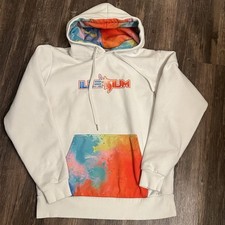 ILLENIUM Hoodie Womens Multicolored Tie-dye Pullover Sweatshirt W -Large White 