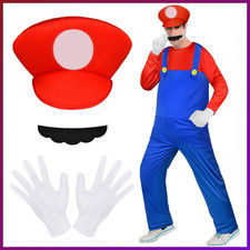 Luigi Cosplay Kostüm Set 4-teilig mit Mütze, Bart, Handschuhe, Hose