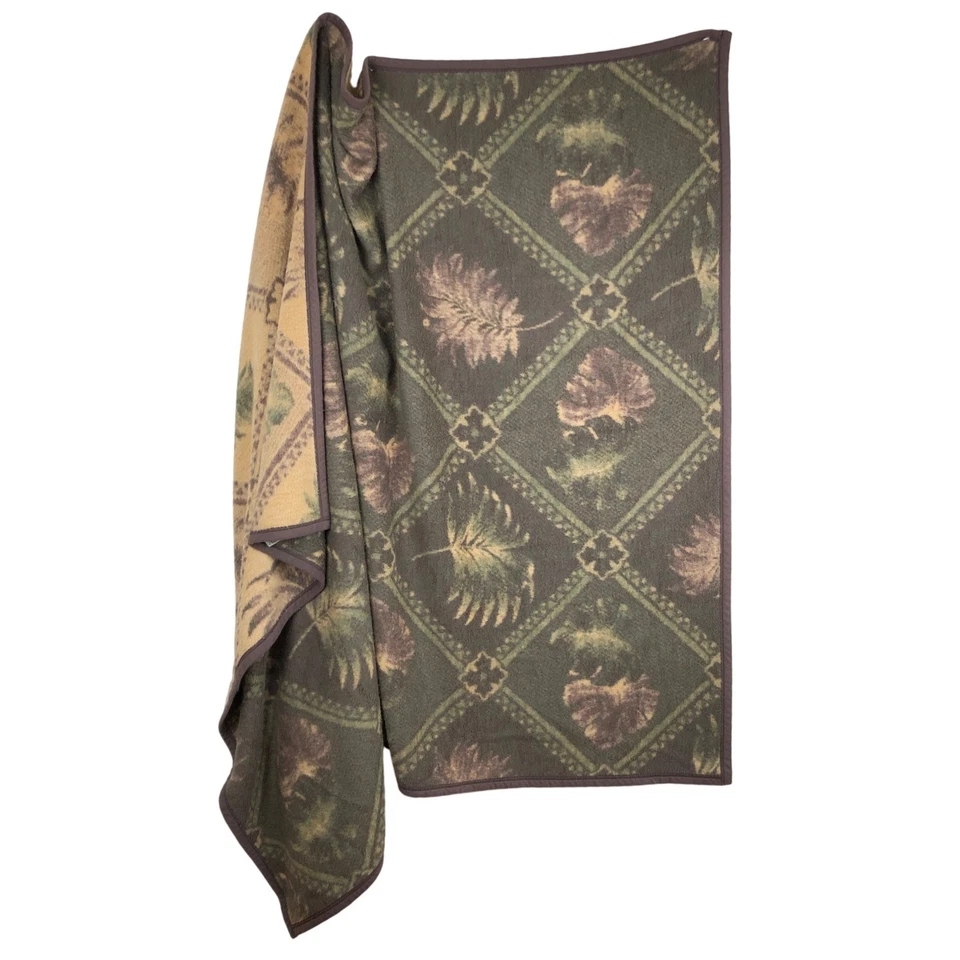 Manta polar de colección BIEDERLACK AURORA 75"x55" verde marrón hoja tropical acogedora EE. UU. Foto 2 de 4