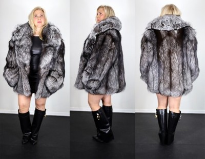 Brand New Silver Fox Fur Jacket Bomber Jacket Size Large Made in the USA