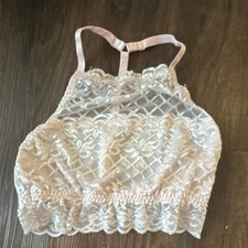 Escant Lace Bralette Floral Sheer Light Pink White Adjustable Wireless Bra
