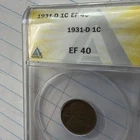 1931-S ANACS Graded Lincoln Wheat Cent EF45
