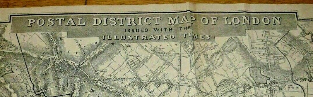 Large Postal Districts Map of London. Dated 1852 106cm x 74cm very rare.
