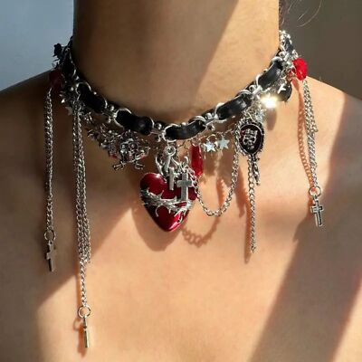 Got Emo Punk Style Choker Necklace w/ Heart, Skull, and Cross Charms