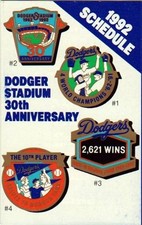 1992 LOS ANGELES DODGERS POCKET SCHEDULE-DODGER STADIUM 30TH ANNIVERSARY FRONT