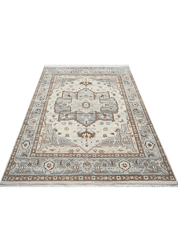 Alfombra Serapi neutra terrosa anudada a mano 100 % lana aspecto tradicional vintage Foto 2 de 4