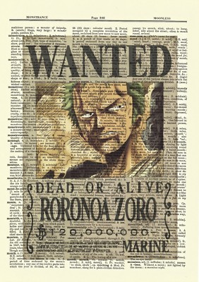 One Piece Zoro Anime Dictionary Art Print Poster Wanted Picture